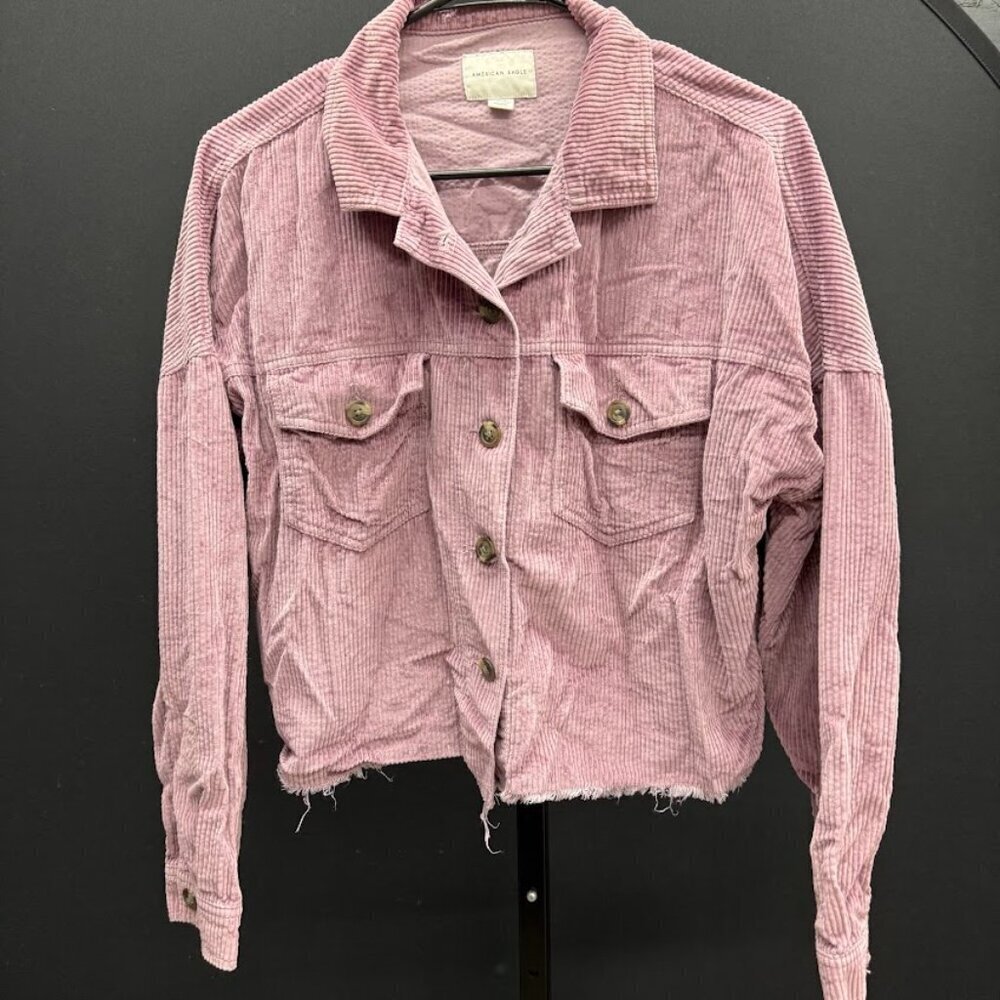 American Eagle Purple Corduroy Distressed Shacket